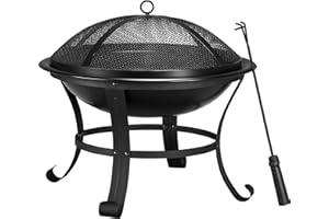 Yaheetech 22inch Outdoor Fire Pit Steel Round Fire Bowl Firepits for Outside with Mesh Screen Cover Fire Poker for Patio BBQ 