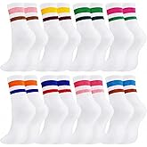 scenicamp Retro Striped Crew Socks for Women - 8 Pairs Vintage Breathable Cotton Striped Socks, Comfortable Athletic Running Casual Sock