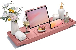SMIRLY Expandable Bamboo Bathtub Tray, Bath Tray for Tub, Bathtub Accessories, Bath Tub Tray Wood, Bath Accessories, Bath Caddy, Bathtub Caddy Tray for Tub, Bath Table Tray