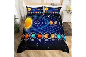 Feelyou Solar System Duvet Cover Set for Kids Toddler Outer Space Galaxy Bedding Set Universe Planets Comforter Cover Astronomy Quilt Cover Boys Girls 2 Piece Bedroom Collection Twin Size
