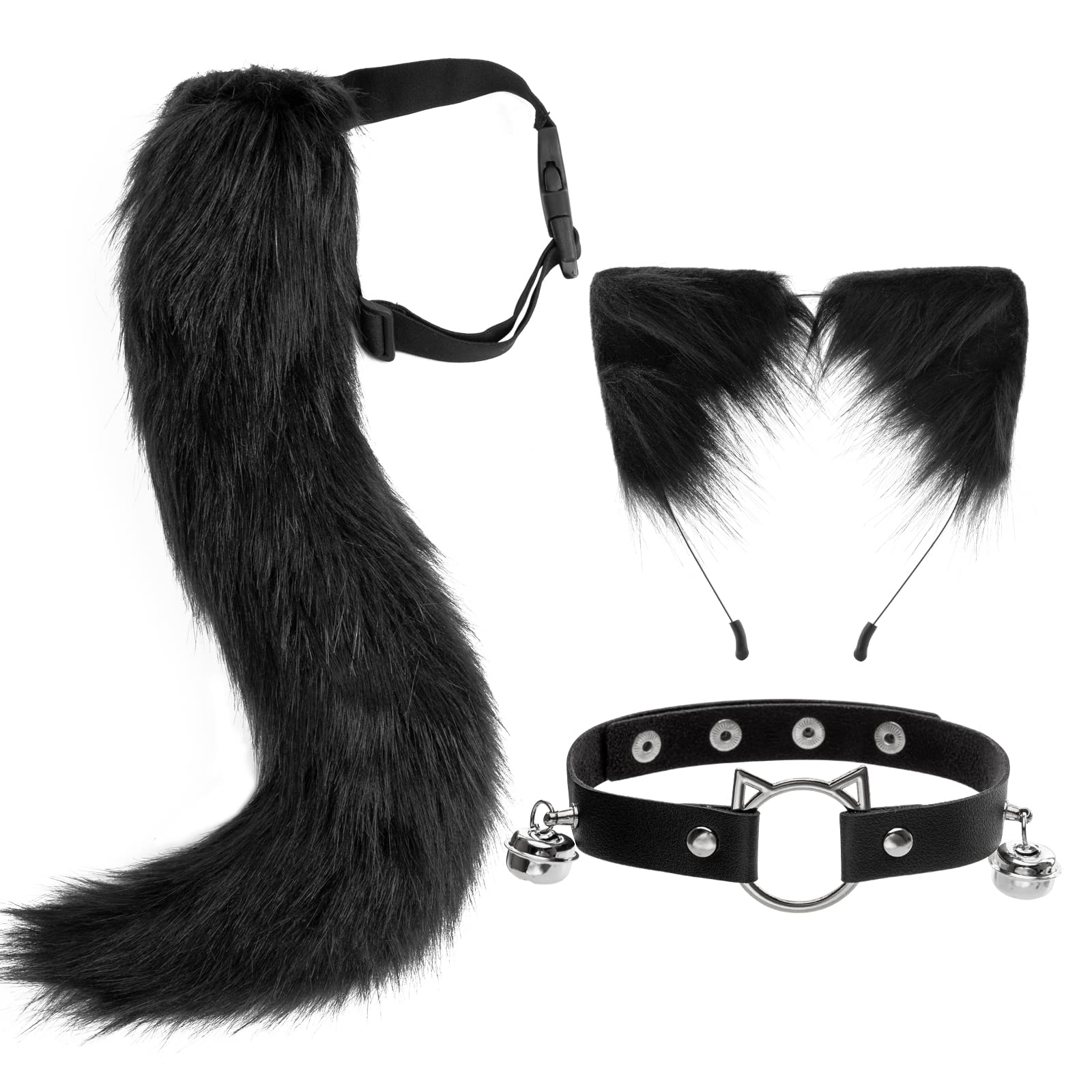 DRESHOW Fox Faux Fur Tail Cat Ears Headband Halloween Party Costume Neck choker Cosplay Set for Women — image 1