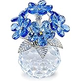 Blue Crystal Forget Me Not Flowers Glass Flowers Crystal Decoration Gifts for Valentine's Day,Mother's Day, Christmas, Birthday, Anniversary,Handmade Glass Flower Figurine for Tabletop Collectibles