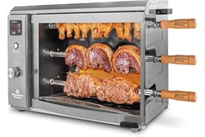 Brazilian Flame Churrasco® Gas Rotisserie Grill Roaster with Auto Rotating Skewers for Rotisserie Chicken, Brazilian Style BBQ and Churrasco, Modern Portable Smoke-Free Propane Grill