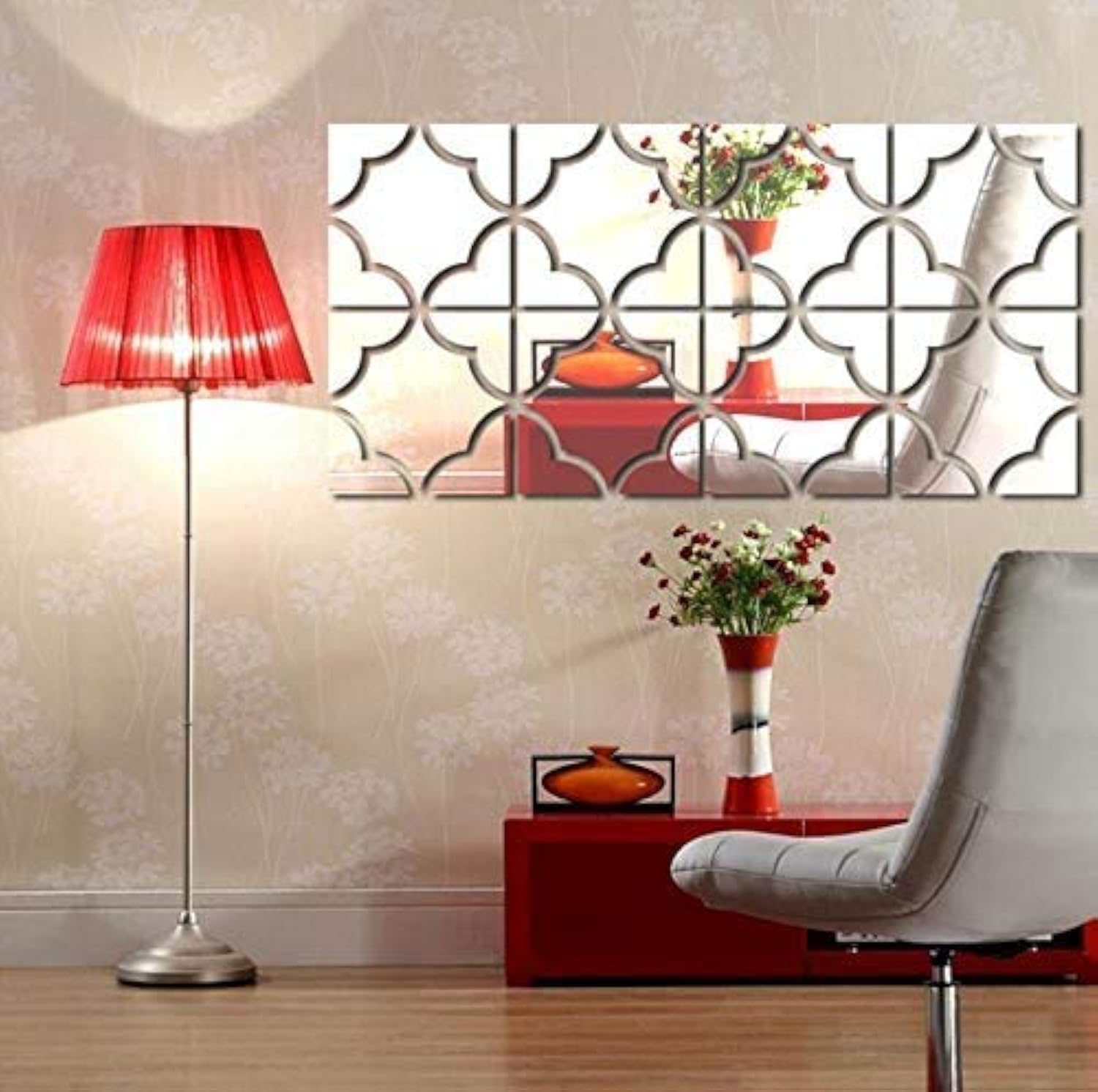 Acrylic Mirror Wall Sticker, 8 Pcs DIY Removable Waterproof Floral Mirror Decals, Decorative Murals Stickers for Home Living Room Bedroom Office Hallway Sofa TV Wall Decoration (Square-8pcs)