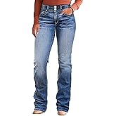 Flamingals Boot Cut Jeans for Women Mid Waist Tummy Control Trendy Flare Jeans Straight Denim Pants