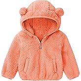 Adarl Baby Toddler Boys Girls Fleece Jacket with Hood Zip Up Cute Bear Coats for Infant Boys Girls Fuzzy Jacket with Ear 1-5T