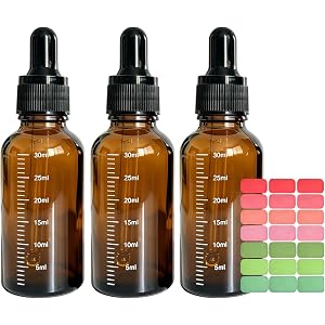 TUPWELY 3PCS 30ml Amber Glass Dropper Bottles with Precise Scale & Sticker | Empty 1oz Essential Oil Bottle,Travel Leakproof