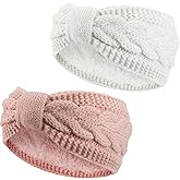 AQOKKA Knit Winter Headbands for Women Fuzzy Wool Fleece Lined Ear Warmers Elastic Turban Crocheted Head Wrap Winter Accessories for Women Cold Weather