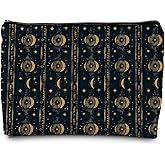 FWSFD Boho Black and Gold Sun and Moon Makeup Bag, Witchy Celestial Cosmetic Bags for Women, Astrology Gifts for Women Zipper Makeup Pouch Travel Toiletry Bag