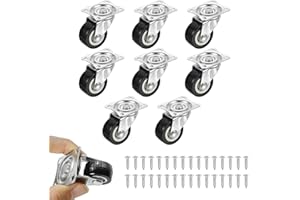Caster Wheels Set of 8, 2.5cm Soft Rubber Wheels with Square Mounting Plates, 360° Swivel, Quiet Operation, Ideal for Furnitu