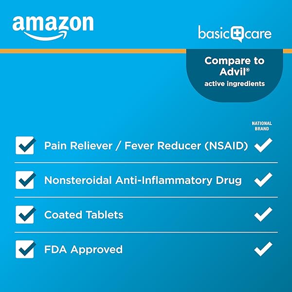 AMAZON BASIC CARE IBUPROFEN TABLETS 200 MG, PAIN RELIEVER/FEVER REDUCER, NSAID FOR BACKACHE, MENSTRUAL PAIN, ARTHRITIS, 100 COUNT (PACKAGING MAY VARY)
