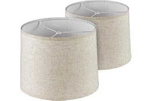 Youroke 2-Pack Natural Linen Lamp Shades, 11.6 x 12.6 9.8 Inch Fabric Drum Lampshades Hand Crafted Medium Lampshade Covers Re