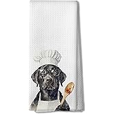 DOFQZ Funny Chef Black Labrador Retriever Kitchen Towels, Black Lab Gifts, Labrador Retriever Gifts Dish Hand Tea Towels for Kitchen Decor, 16x24 Inch