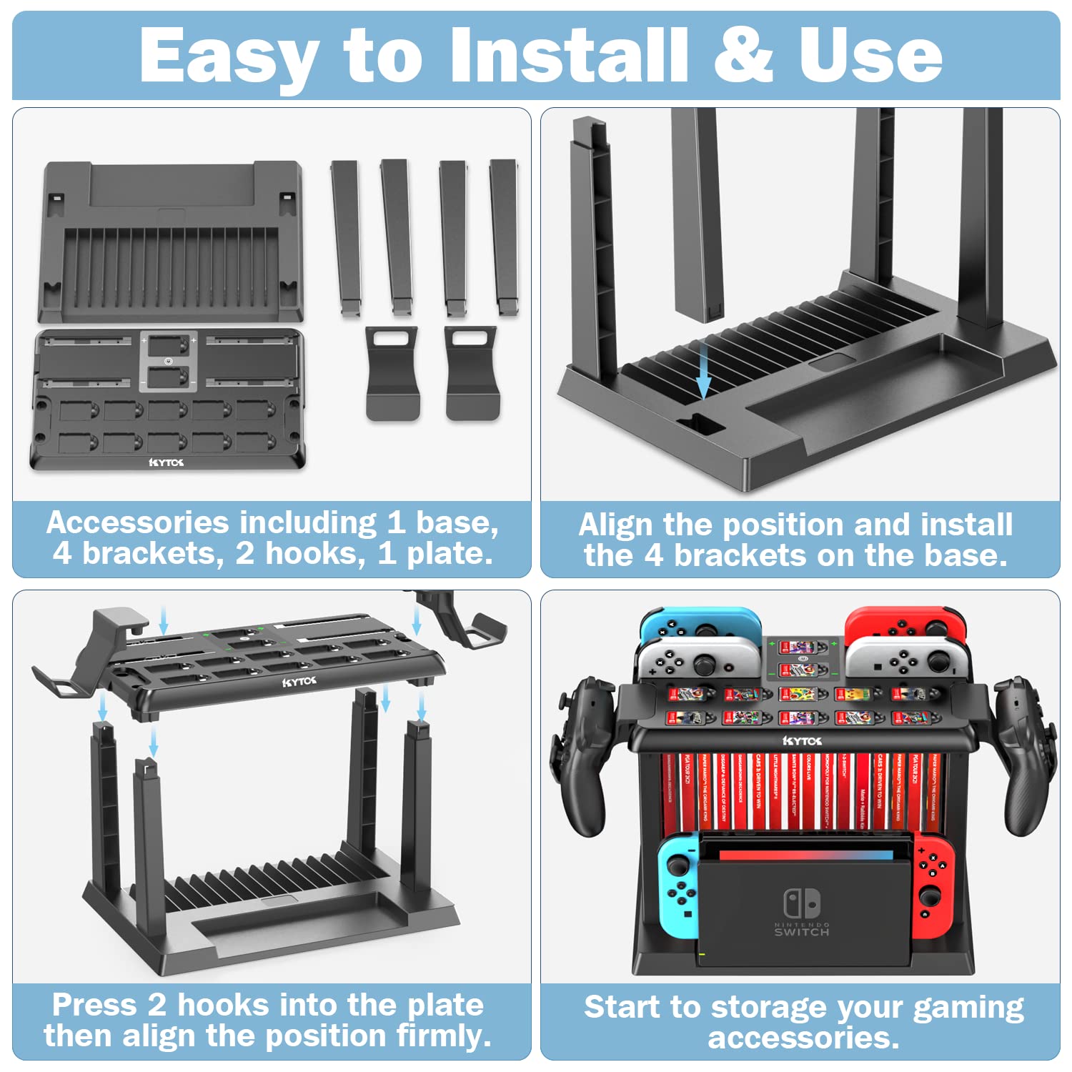 Switch Games Organizer Station with Controller Charger, Charging Dock for Nintendo Switch & OLED Joycons, Mounts, Brackets & Stands for Games, TV Dock, Pro Controller, Accessories Kit Storage