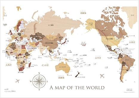 Amazon 寄木風の木目がおしゃれな 世界地図 ポスターb2サイズ ソノリテ 地図 国旗 おもちゃ