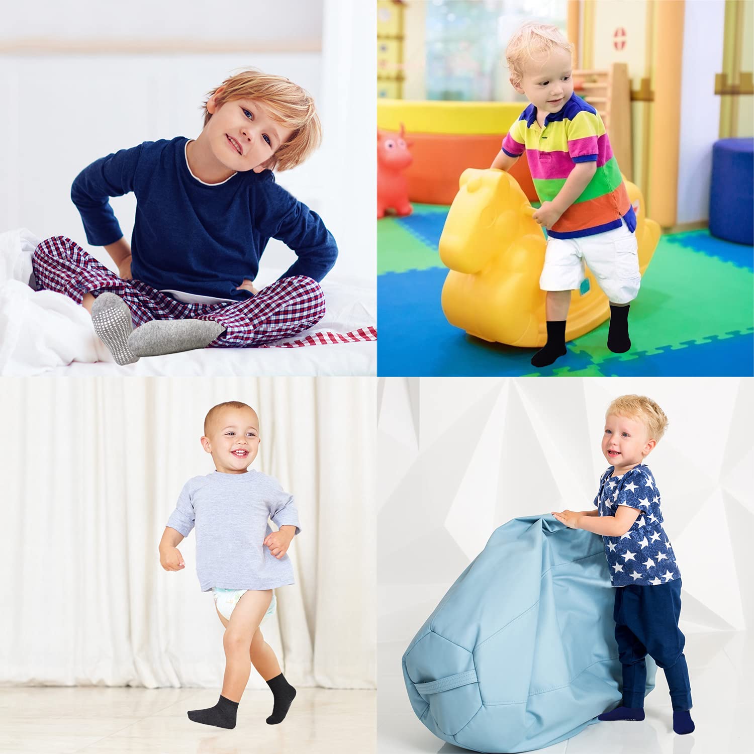 SkiBeaut Toddler Boy Socks- 12 Pairs Kids Grips Non Slip Skids Boys Girls Socks with Grippers for 1-7 Years