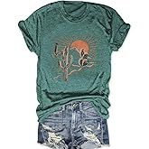 Women Adventure Shirts Western Retro Sunrise Desert T Shirt Funny Summer Climbing Short Sleeve Tee Tops