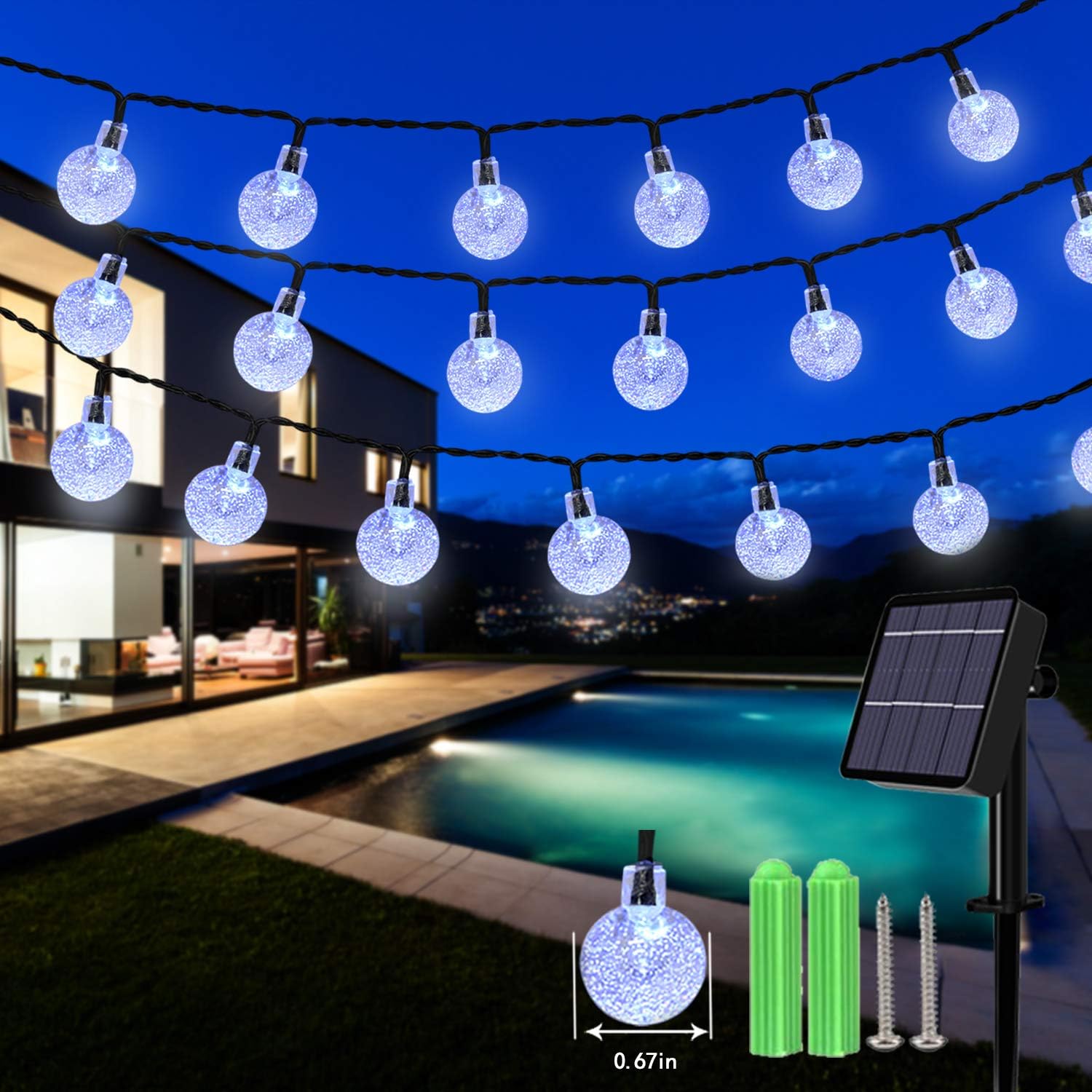 Solar String Lights,59Ft 100 LED Globe String Lights,Solar Fairy Garden
