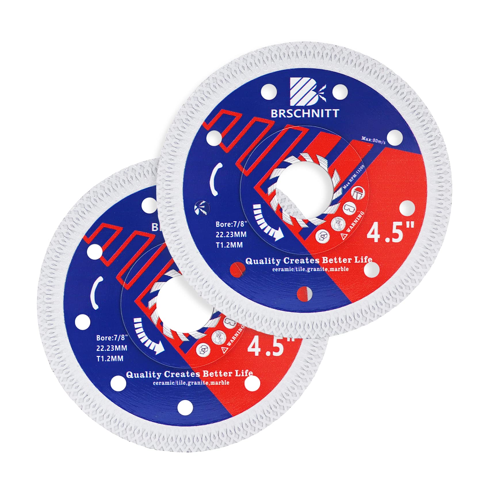 Super Thin Diamond Porcelain Saw Blade with X Teeth,BRSCHNITT 2pcs 4-1/2 Inch (115mm) Diamond Cutting Disc with Reinforced Core Center for Dry/Wet Cutting Porcelain Tile Ceramic Marble Granite