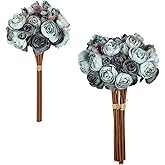 IPOPU Dusty Blue Ranunculus Artificial Flowers 2Bouquets Realistic Silk Flowers 12PCS Mini Fake Flowers for DIY Wedding Bouquet Bridal Shower Decorations Blue Flowers Centerpieces (Dusty Blue)