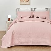 WINLIFE 100% Cotton Quilt Set Queen Size, Blush Pink Pre-Washed 3-Piece Bedspread Coverlet Set, Cozy Lightweight Soft Quilts with 2 Shams Floral Printed Bedding for All Season