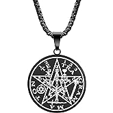 Yaumatea Tetragrammaton Pentacle Necklace for Men Pentagram Protection Amulet Wicca Jewelry, Five-pointed Star, Magical,The Ancient Power Name of God Stainless Steel 24 inches