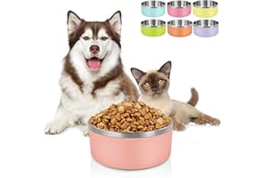 LIHONG Dog Bowls,Stainless Steel Dog Bowls for Large Dogs,Dog Food Water Bowls with Non Slip Rubber Bottom,Pet Feeding Bowl,Double Wall Insulated,Rustproof(64oz,L,Peach)