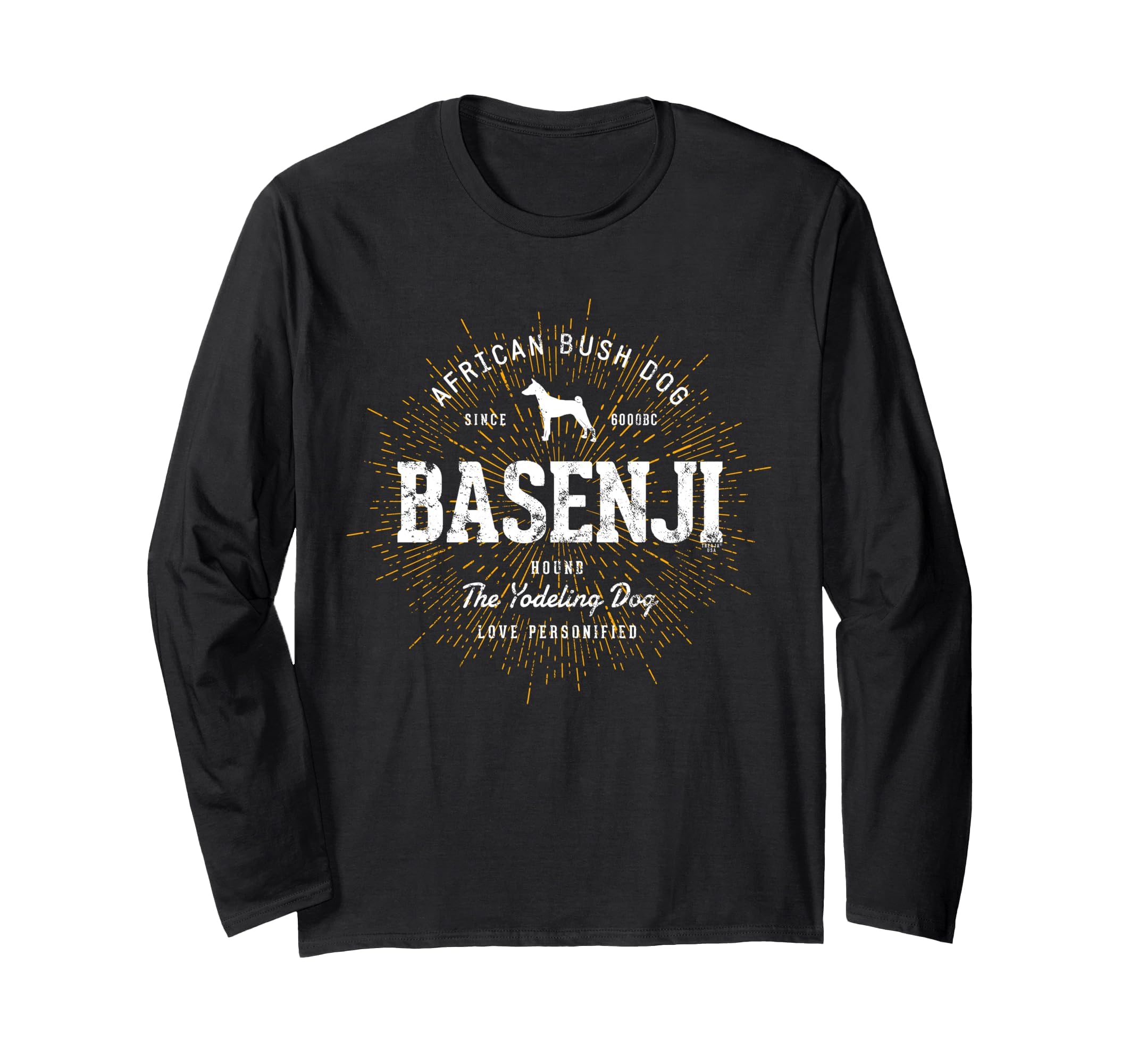 Vintage Basenji for Dog Lovers Basenji Long Sleeve T-Shirt, Adult Unisex, Black, Large