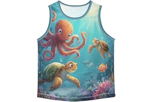 Sea Animal Turtle Reef Teal 3T Tank Top Boys Dry Fit Muscle Shirts Quick Dry Athletic Tanks for Kids Toddler