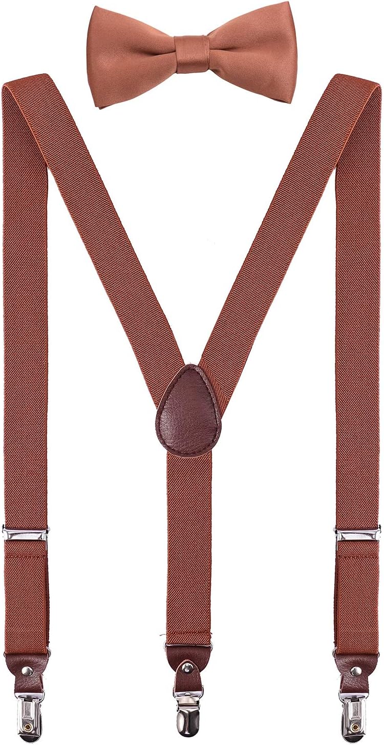 PzleMen's Boys' Suspenders and Bow Tie Set Adjustable Y Back