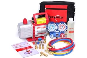 Kozyvacu Mini Split/HVAC/AUTO AC Repair Complete Tool Kit - Includes 1-Stage 4.5 CFM Vacuum Pump, Manifold Gauge Set, Hoses and Accessories, Perfect for AC Recovery and R134a Refrigeration