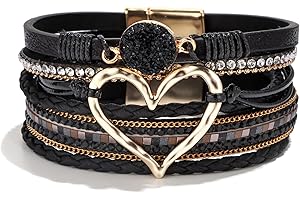 Long tiantian Heart Leather Wrap Bracelets for Women Handmade Stackable Boho Cuff Bangles Bracelet Trendy Christmas Gifts for Women