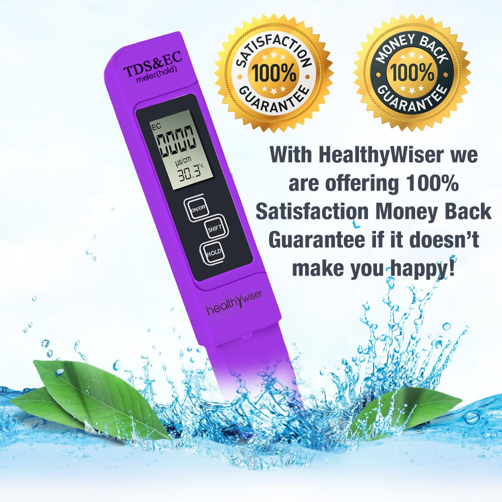 TDS Meter, Professional-Grade Water Test Kit Tests Water Quality in Drinking Water, General Hydroponics, Aquariums, Ponds, Pool, Spa, Water Purifier, 100% Accurate 3 in 1 TDS, EC and Temperature Meter