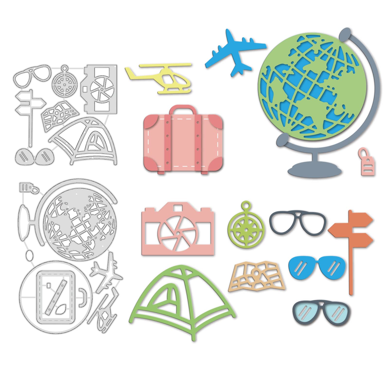 GLOBLELAND Travel Theme Metal Cutting Dies Globe and Tent Die Cuts Stencil Template for Scrapbook Embossing Album Paper Card Making