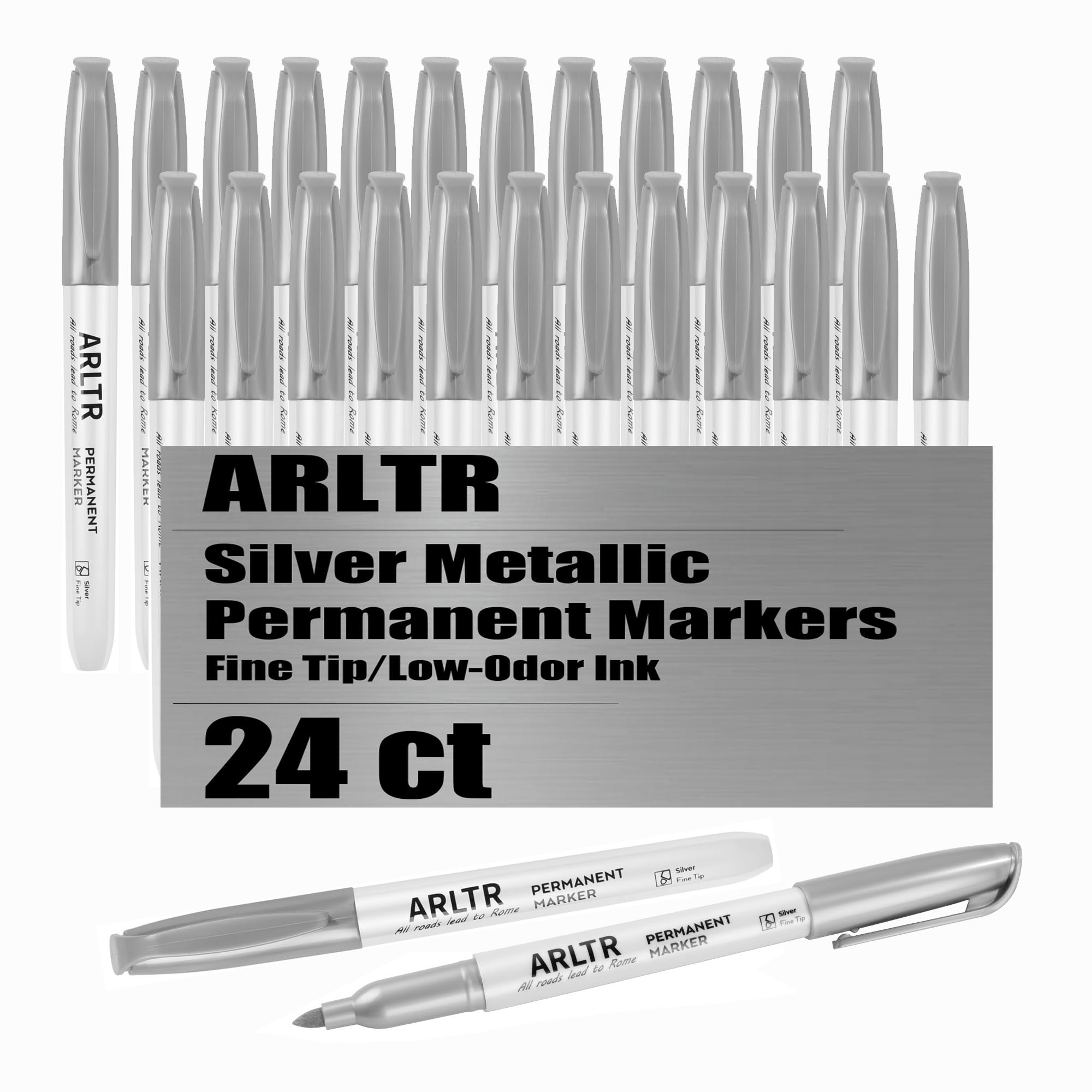 View 1 of ARLTR Silver Metallic Permanent Markers, 24 Pack Silver Metallic Marker Pens for Artist Illustration, Industrial Marking, DIY Crafts, Gift Card Making