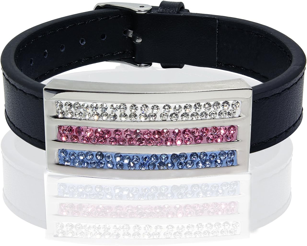 Genuine Leather Bracelet with CZ Wrap Bracelets Clothing