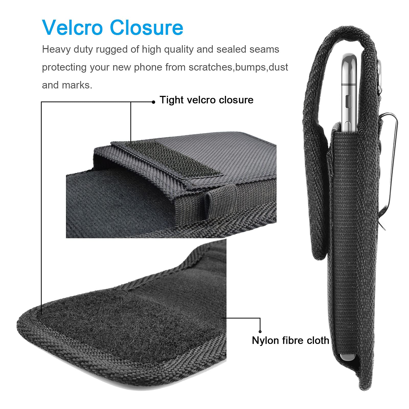 for Samsung Galaxy S25 Ultra S24 S23 S22 S21 S20 FE S10 S9 A03S A20 A50 A51 A16 A15 A14 A10e Holster Nylon Cell Phone Pouch Belt Holder Carrying Case with Clip,Black