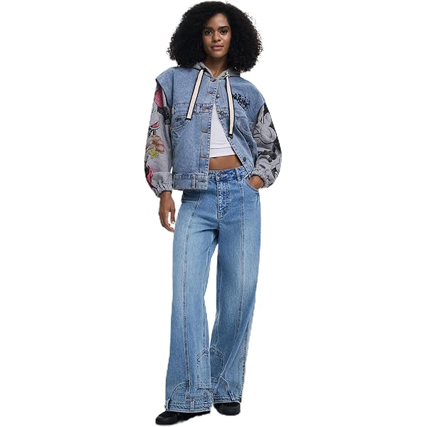 Desigual Women's Woven Jacket with Patchwork Design, Denim Medium