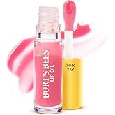 Burt's Bees Lip Oil Pink Sky, Instant Hydration, Nourishes and Softens Lips, Sheer Wash of Color, High Shine Finish, Responsibly Sourced Jojoba Oil, Non Sticky, Wand Applicator, 0.15 Ounce