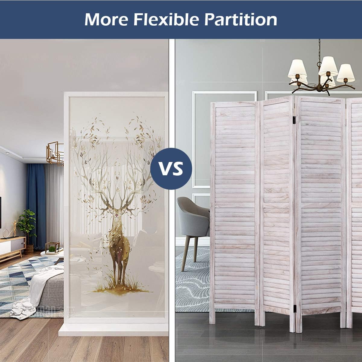 Giantex 6 Panel Wood Room Divider, 5.6 Ft Tall Oriental Folding Freestanding Partition Privicy Room Dividers Screen for Home, Office, Restaurant, Bedroom (White) -