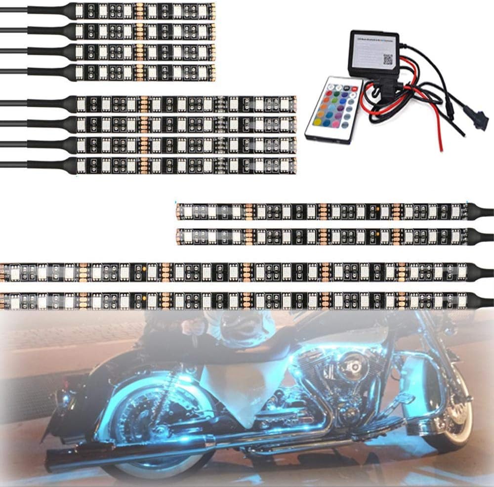 Kingshowstar 12Pcs Motorcycle LED Light Kit Strips Accent Glow Neon Lights Motorcycle