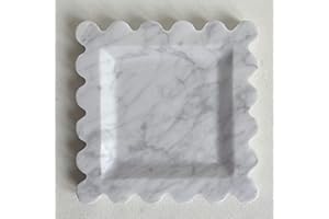 SAIDKOCC Vintage Natural Marble Tray Small Ornaments Scalloped Tray Handmade Storage Dish for Counter, Vanity, Dresser, Nightstand and Desk (White Carrara)