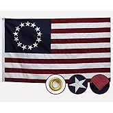 Betsy Ross Flag 3x5 Ft Deluxe Water Resistant Series 13 Stars Made From Heavy Duty Super Tough Spun Polyester/Embroidered Stars/Sewn Stripes/Brass Grommets,US Flags Perfect for Outside