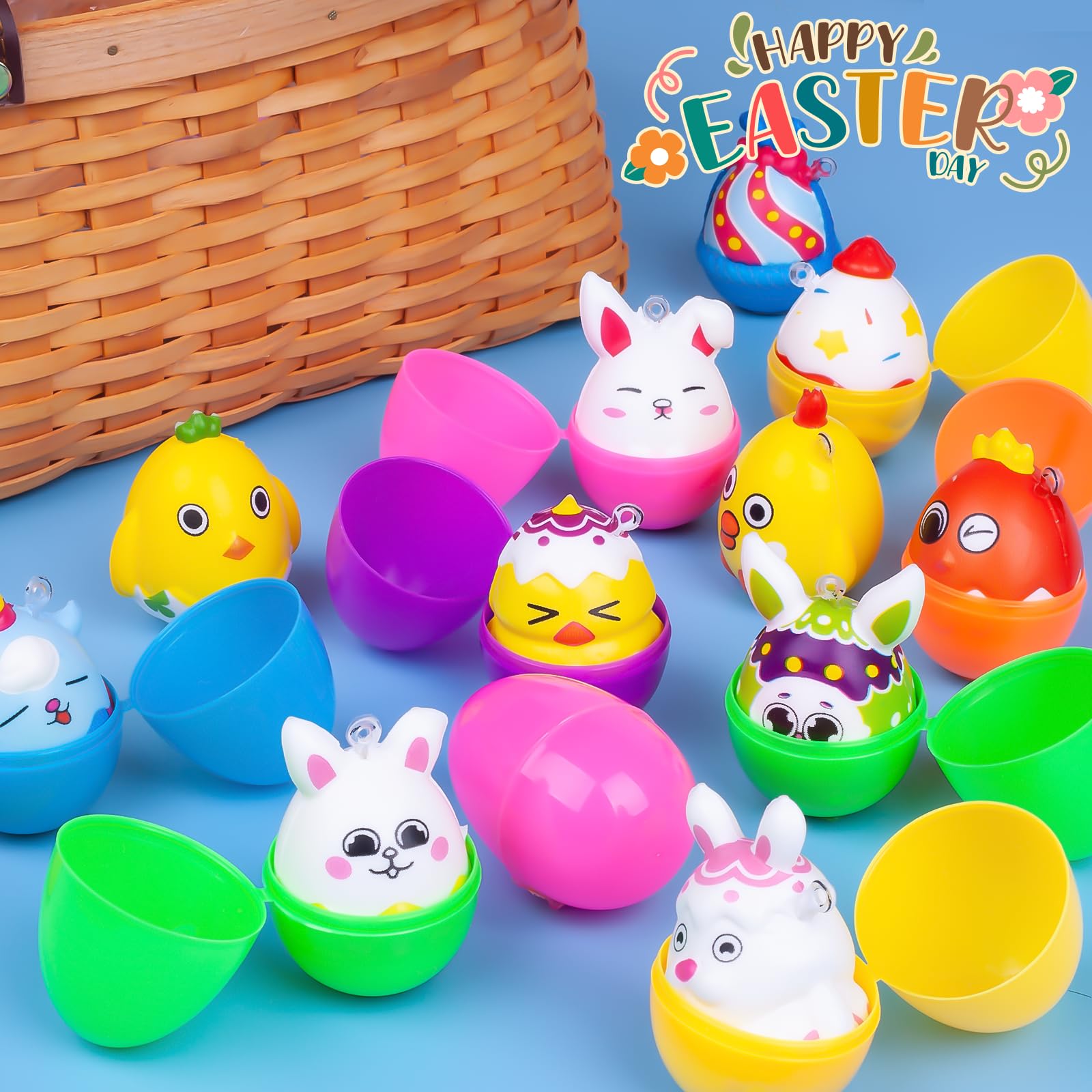 Exun 12 Pack Easter Eggs Filled with Squishy Toy - Mini Squishies Eggs Bunny Toys Inside for Easter Eggs Hunt, Easter Basket Stuffers/Fillers, Filling Treats, Party Favor, Classroom Prize Supplies