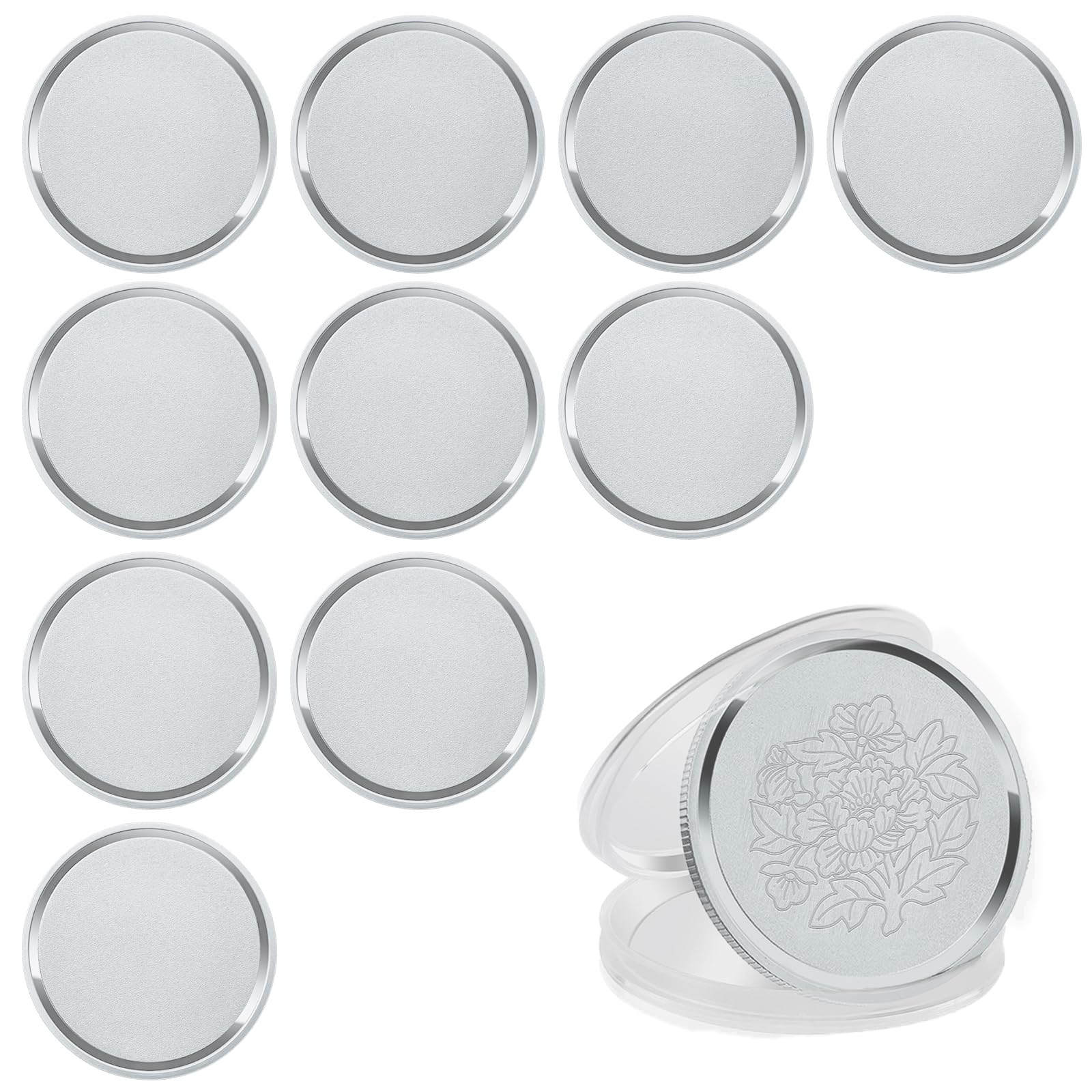 Photo 1 of 10pcs Laser Engraving Blanks Blank Challenge Frosted Coin with Acrylic Protection Box - 40mm for DIY Crafts Birthday Travel Commemorative Collection (Zinc Alloy Thickness 3mm)