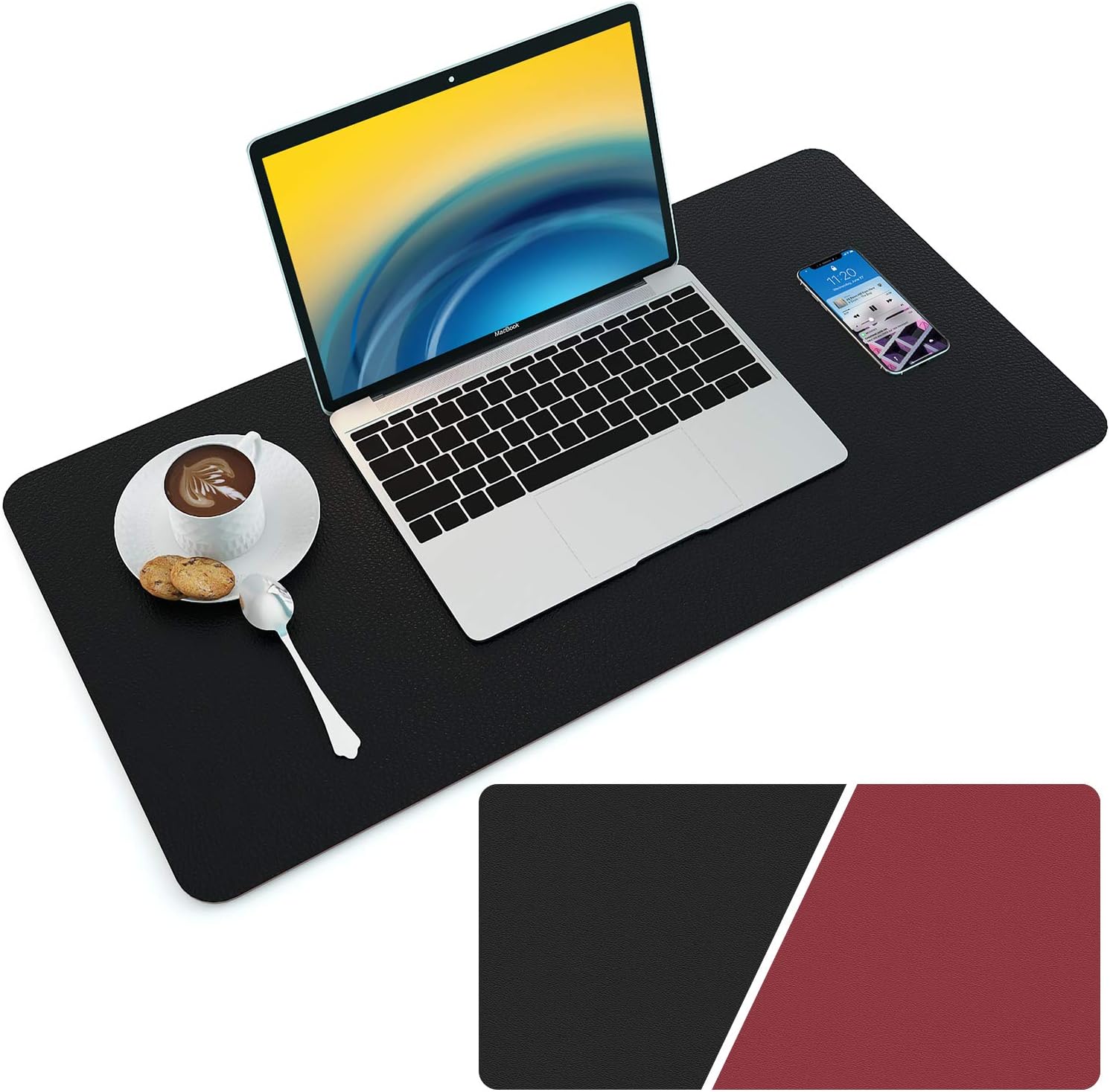AMERIERGO Dual-Sided Desk Pad - 31.5 Inch x 15.7 Inch Desk Mat, PU Leather Waterproof Desk Cover Protector, Non-Slip Desk Writing Mat for Office & Home : Office Products