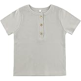 POBIDIBY Boys Short Sleeve Shirt with 3 Button, Henley Shirt for Boys & Girls, Polo Shirt Without Collar