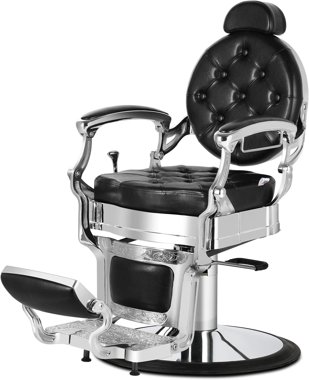 Artist Hand Retro Barber Chair Heavy Duty Barber Chairs Vintage Salon Chair Hydraulic Recline Beauty Spa Styling Equipment Rounded Cushioning with Ppuckered Button(Black)