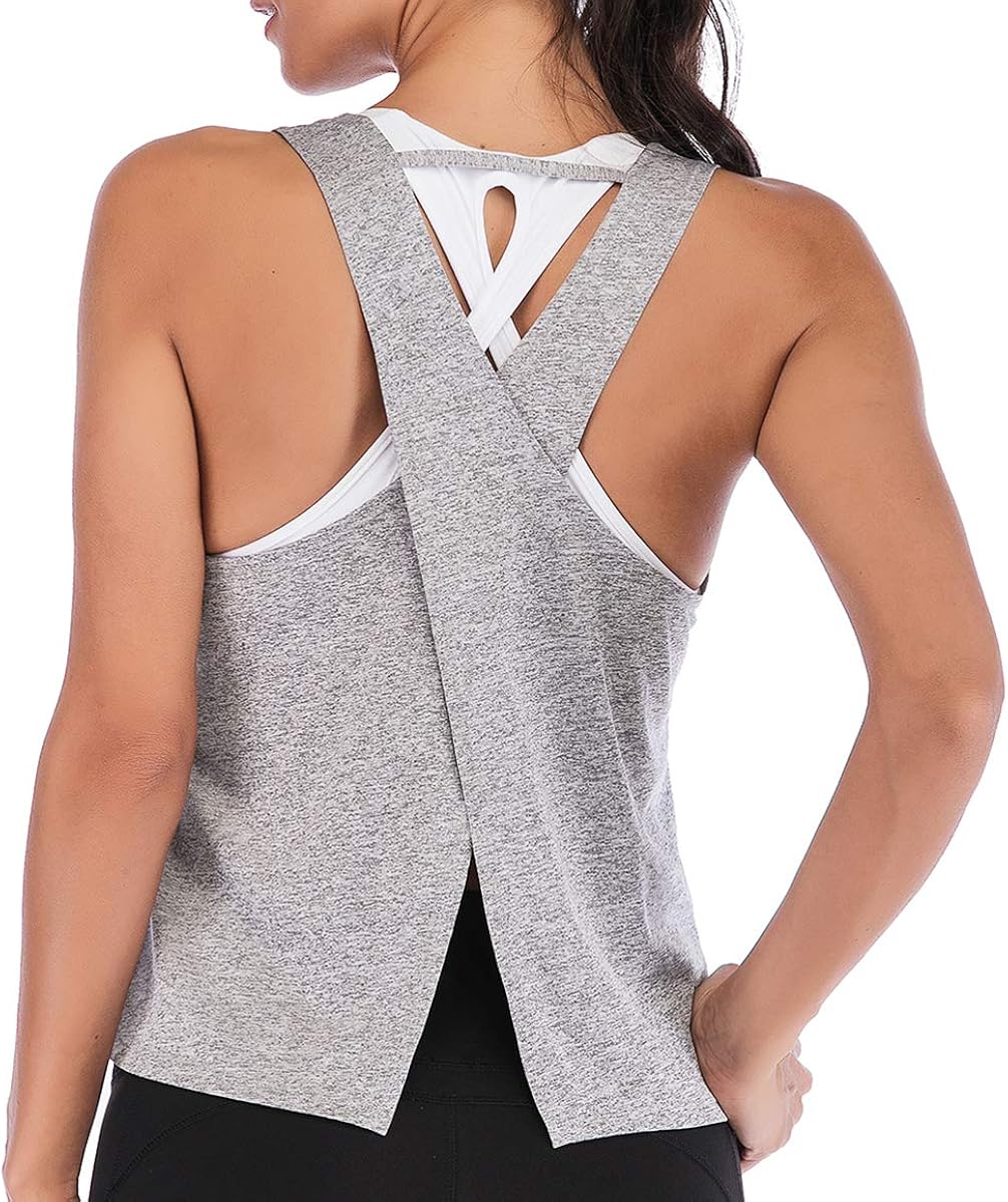 Aonour Womens Workout Tank Tops Open Back Cross Athletic Shirts Running