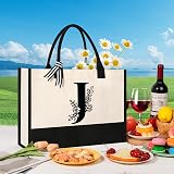 Tecanne Personalized Initial Canvas Tote Bag 17x11.8x7.8 Natural Cotton view 6